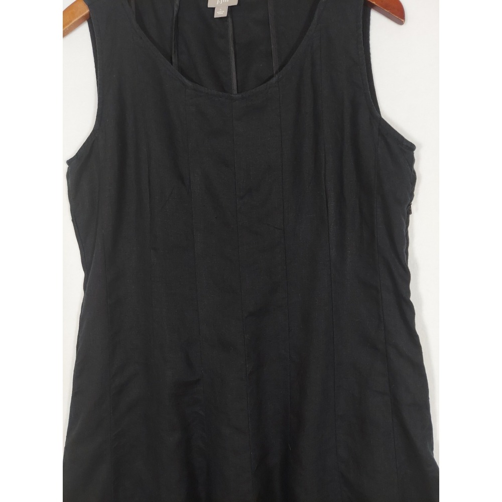 J.Jill Linen Black Maxi Dress L Lagenlook A-Line Scoop Neck Coastal Side Zip - Picture 2 of 9
